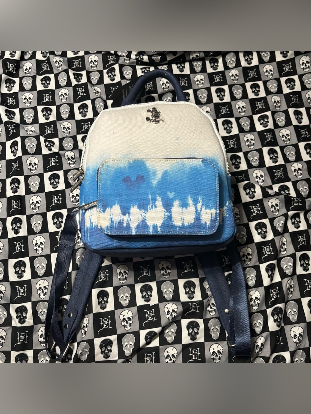 Disney Loungefly Mickey Mouse Blue Tie Dye Canvas Mini Backpack